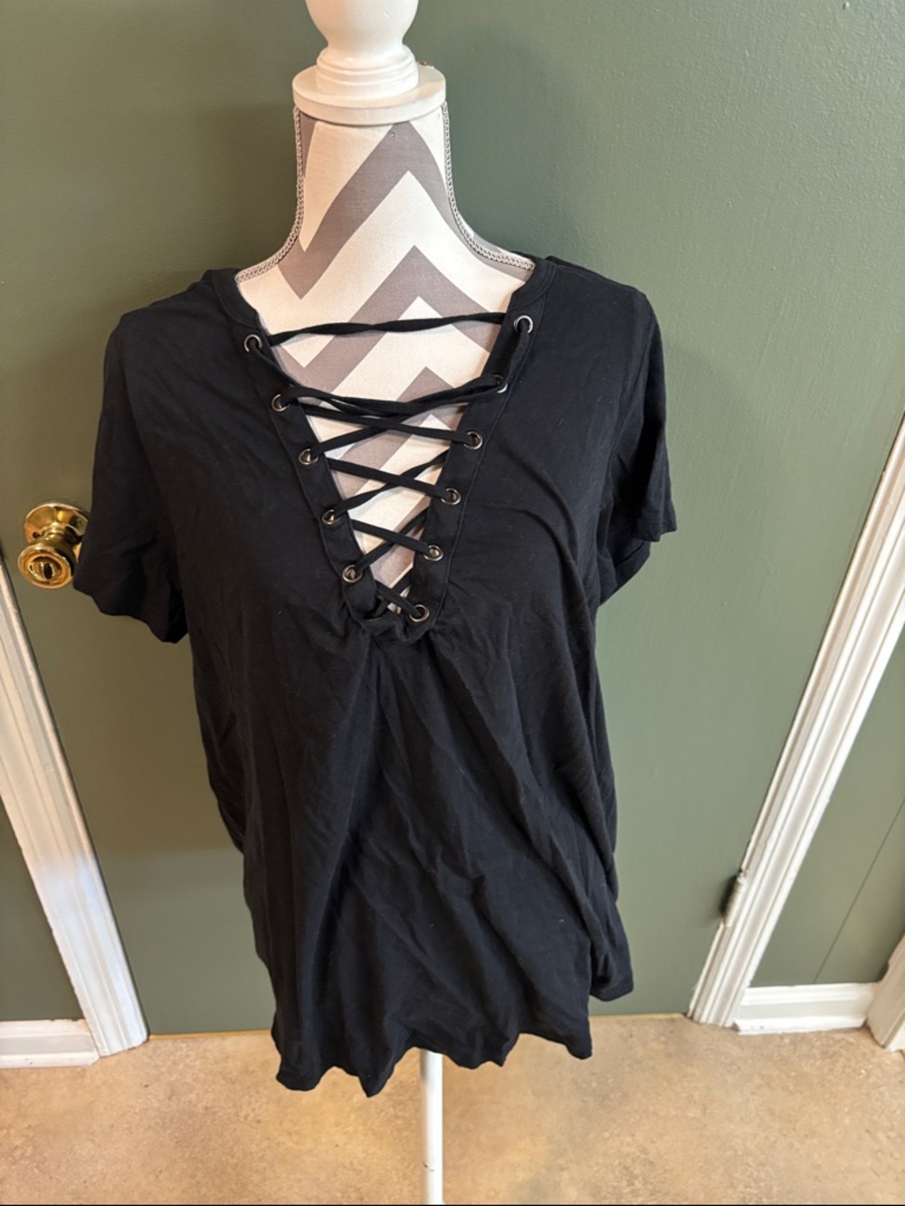 torrid Black Lace-Up V-Neck Short Sleeve Tee